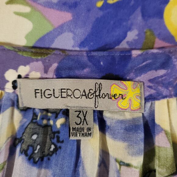 Anthro Figueroa & Flower Floral 3/4 Sleeve Shell Button Popover Blouse Plus 3X - Picture 7 of 11